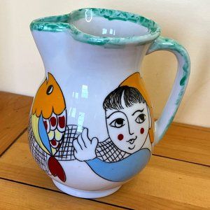 Fish Market Woman Italian Style Ceramic Water Pitcher 1 litre Vintage Spongeware
